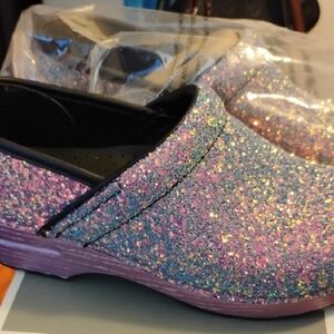 Dansko Glitter Mules - Pink and Blue Sparkle